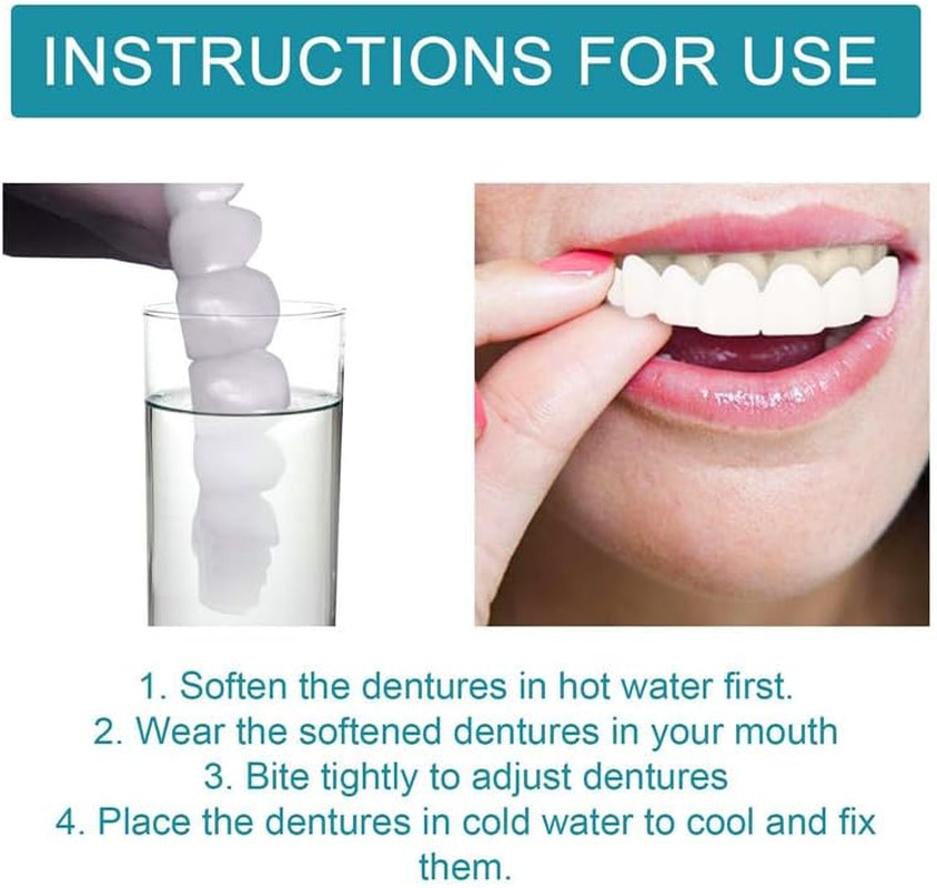 Adjustable Snap-On Dentures, Soft Safe Material, Realistic Looking Temporary Den