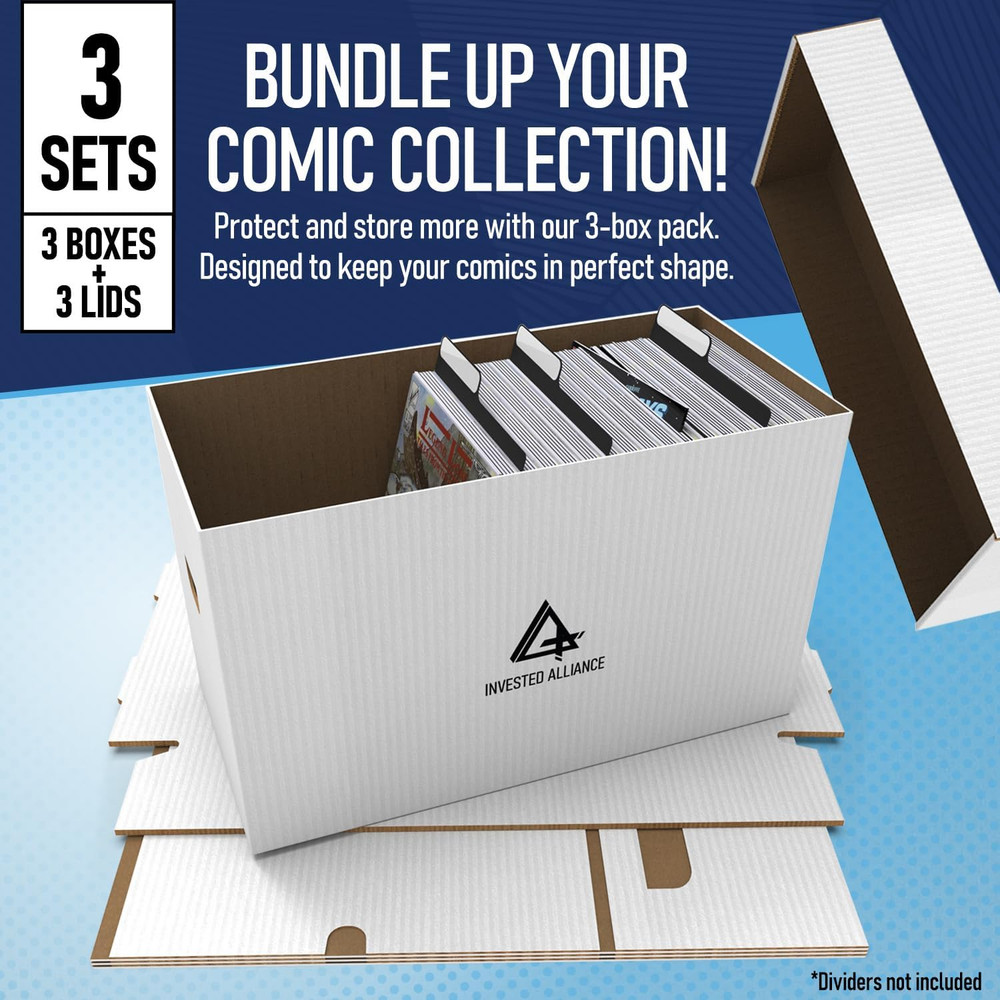 Short Comic Book Storage Box 3 Pack - White, Holds 150-175 Comics