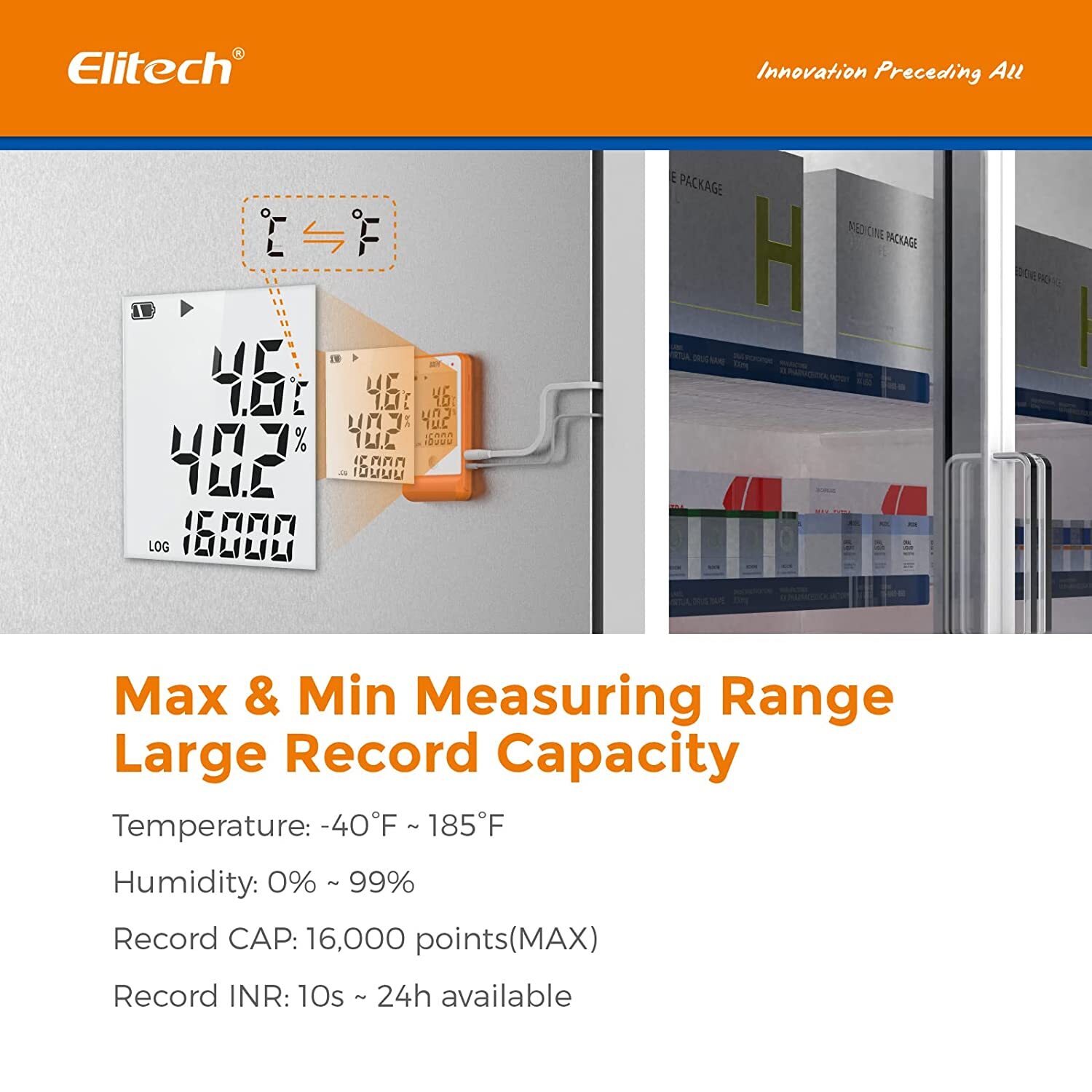 Elitech GSP-6 Temperature Data Logger Humidity Recorder External Sensor USB Port