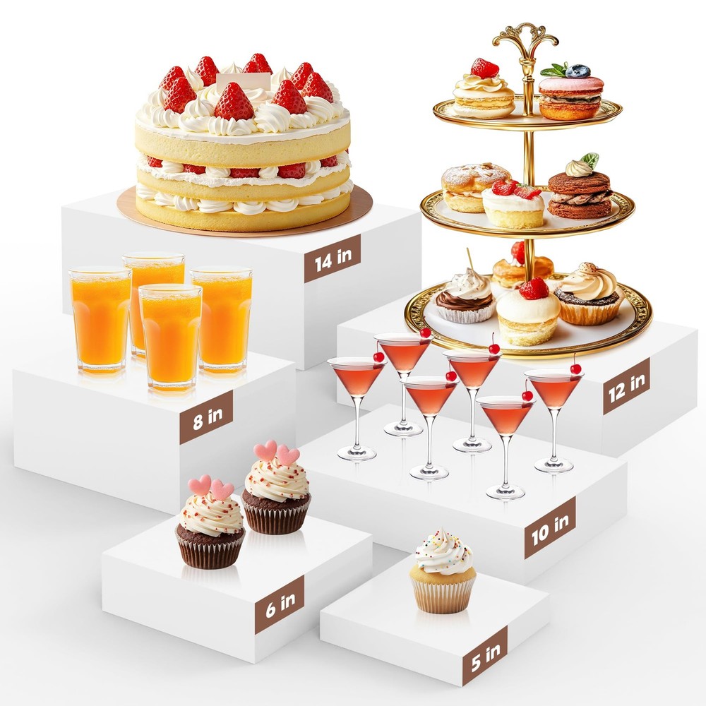 6 PCS Extra Large Buffet Risers Set, White Acrylic Food Risers for Buffet Tab...