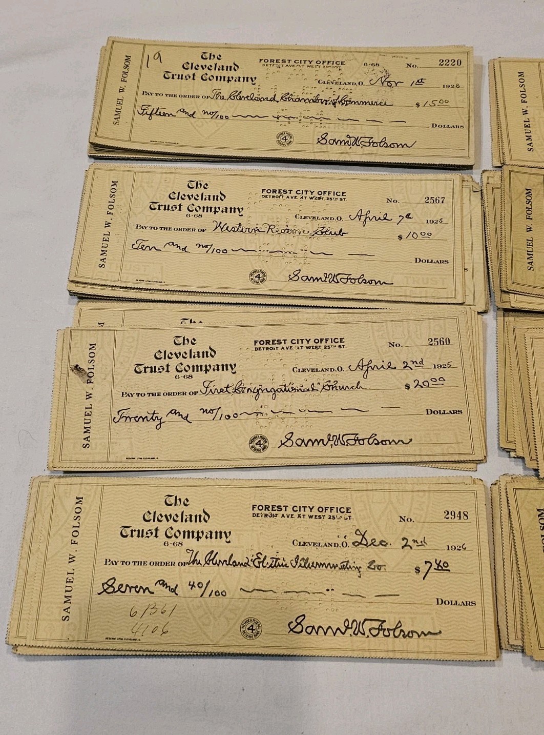 Antique Lot of 150 Cancelled Checks Samuel W. Folsom Cleveland OH 1904 - 1928