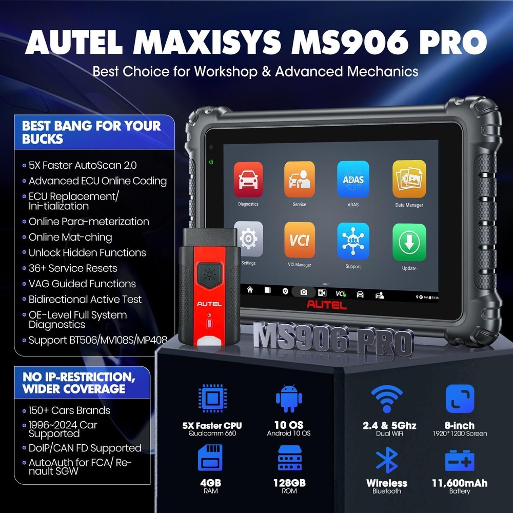 2024 Newest Autel MaxiSys MS906 Pro Coding Full System Diagnostic Scanner Tool