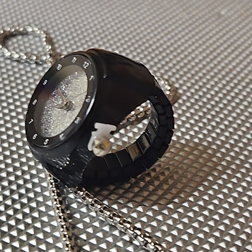 Black And Glitter Ringwatch/ Ring Watch