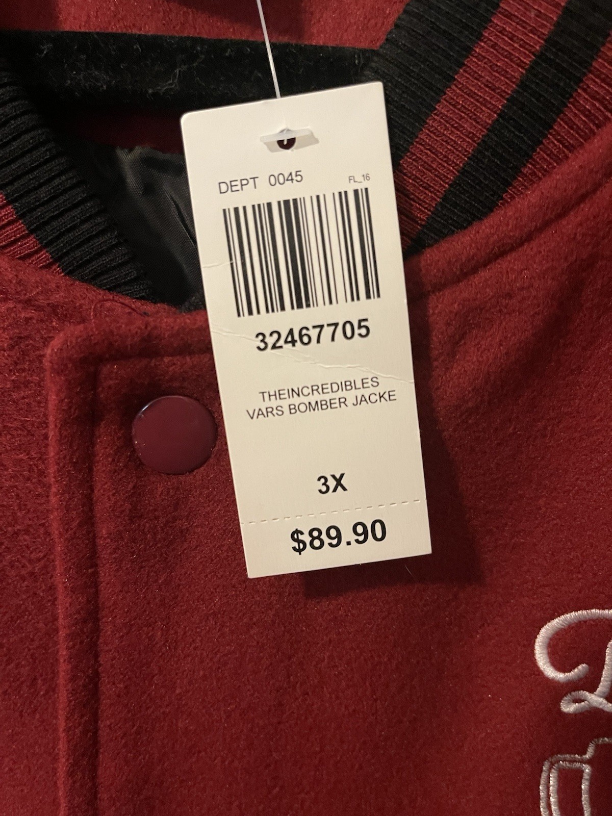 Disney Pixar The Incredibles Dash Parr Logo Varsity Jacket Large NWT