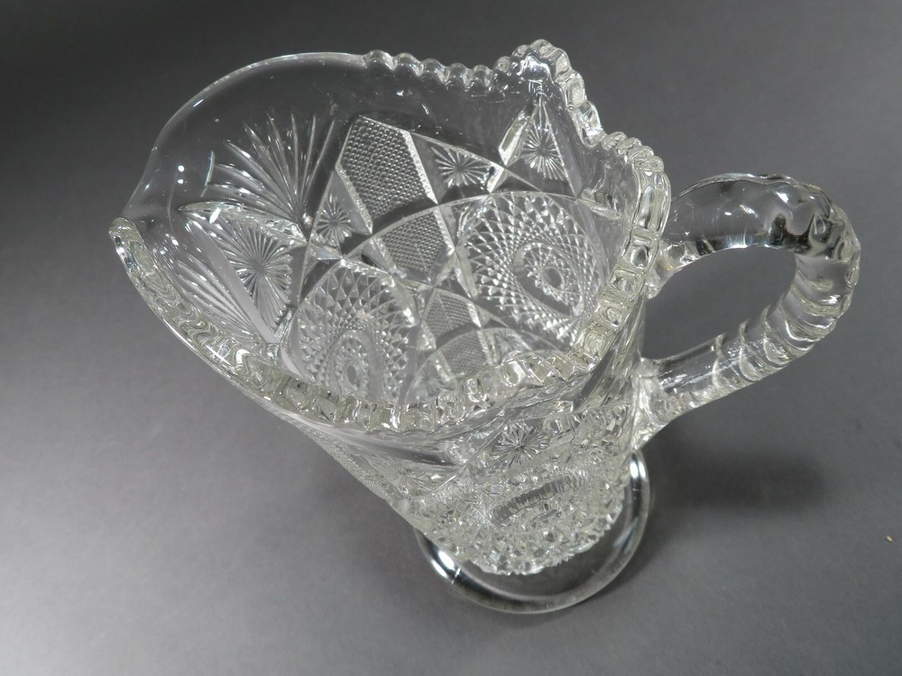 Heavy Pressed Glass Crystal Handled Pitcher
