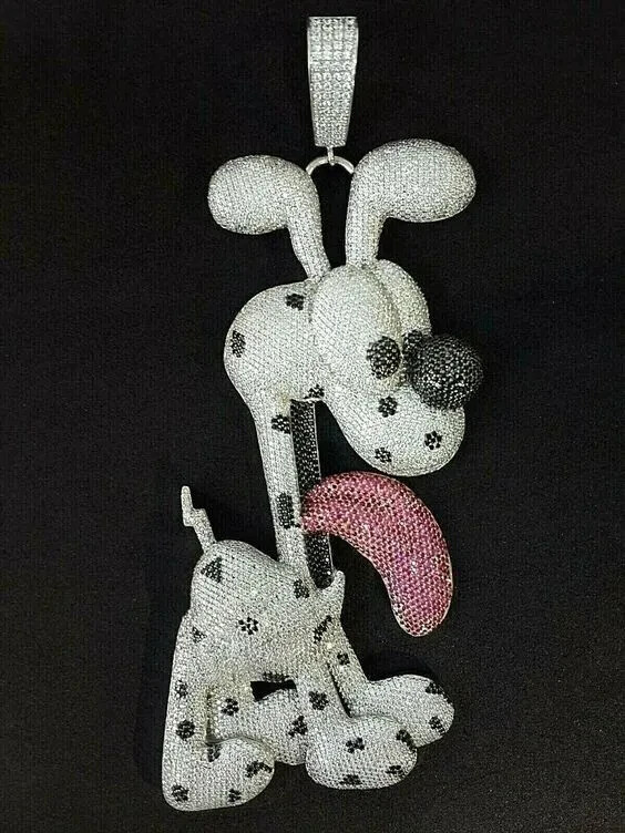 3Ct Round Cut Moissanite Cartoon Dog Men's Charm Pendant 14K White Gold Plated