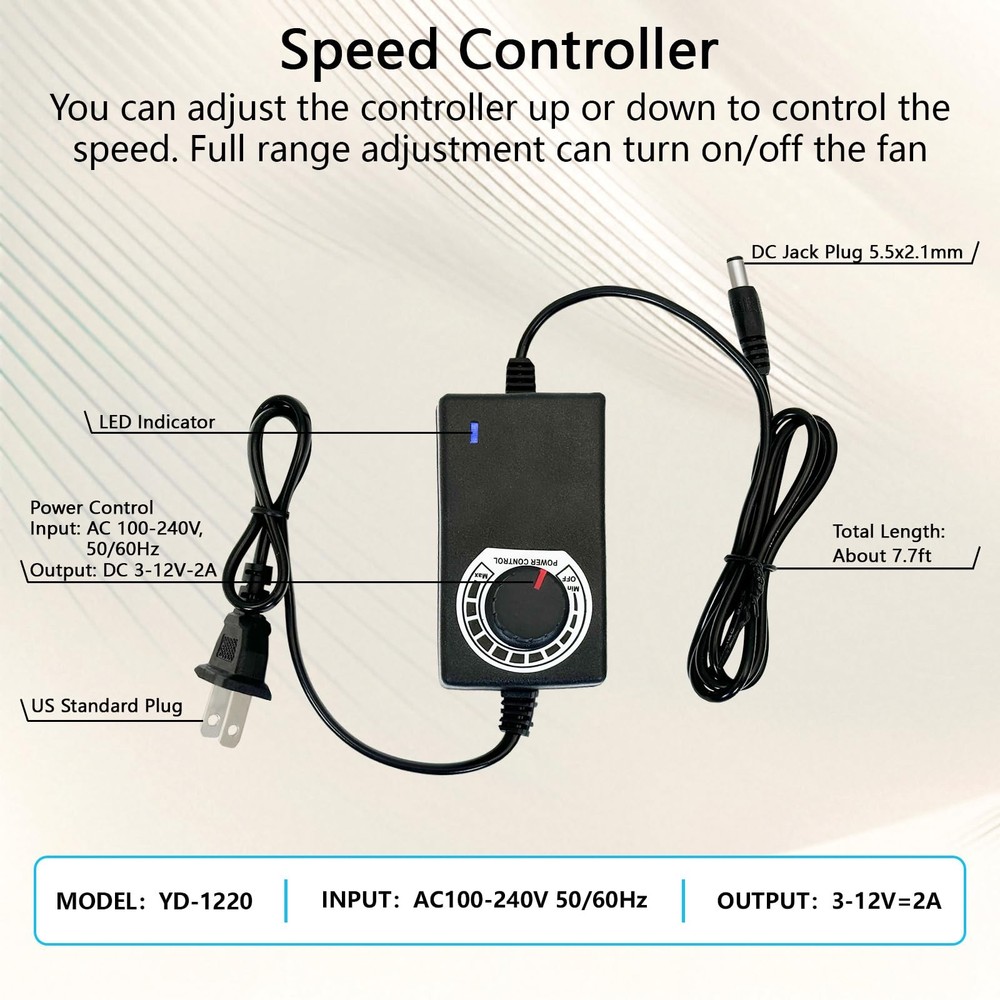 Inline Fan 2 Inch 12v 22 Cfm Adjustable Speed Ventilation System