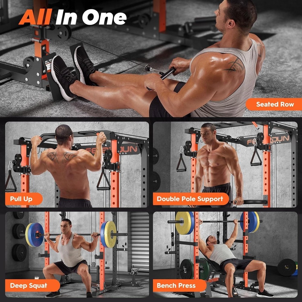 FLA01 Multi-Function Power Cage Squat Rack & Cable Crossover - 10-in-1 Home Gym