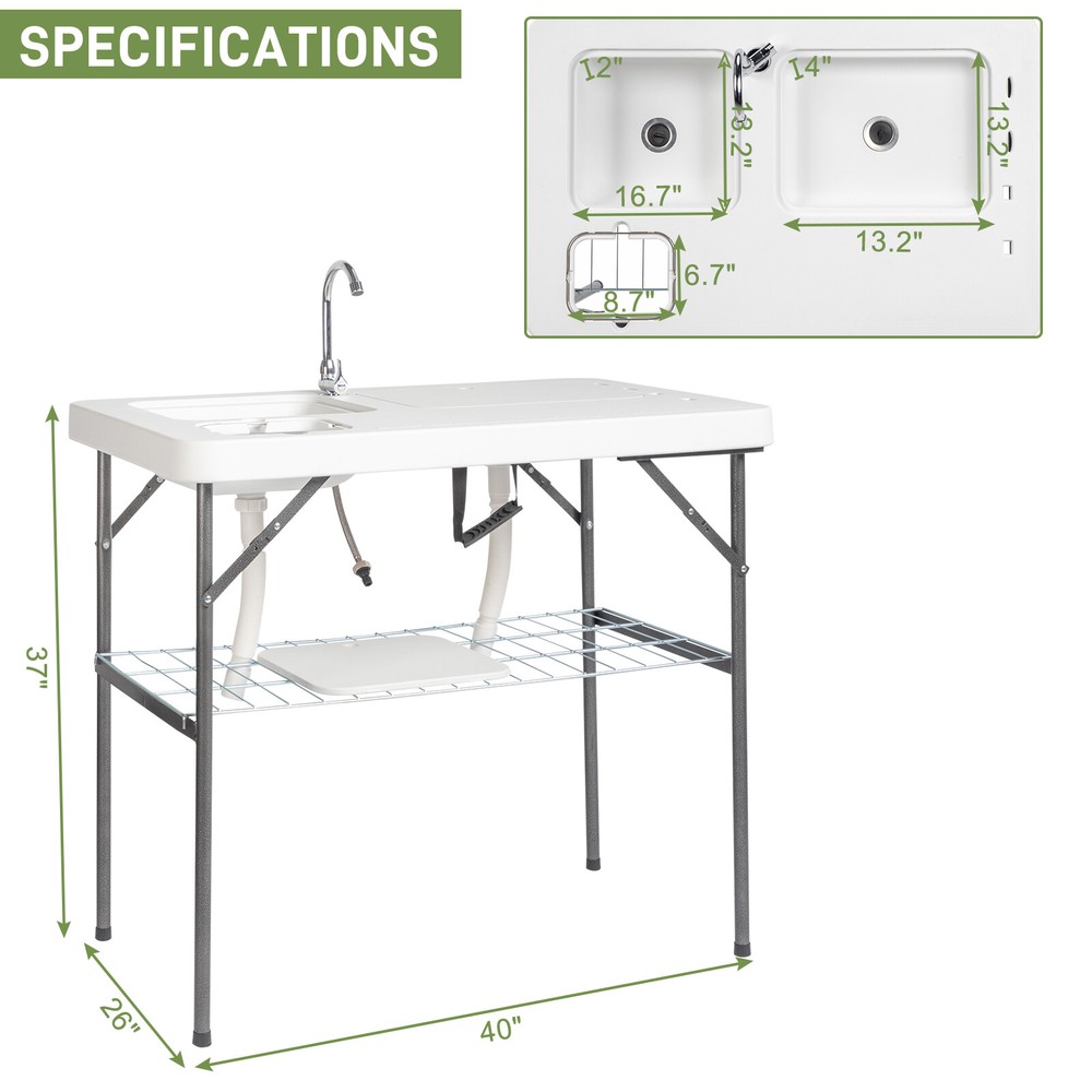 HDPE Rectangular With Barbed Wire Foldable Outdoor Fish Killing Table White