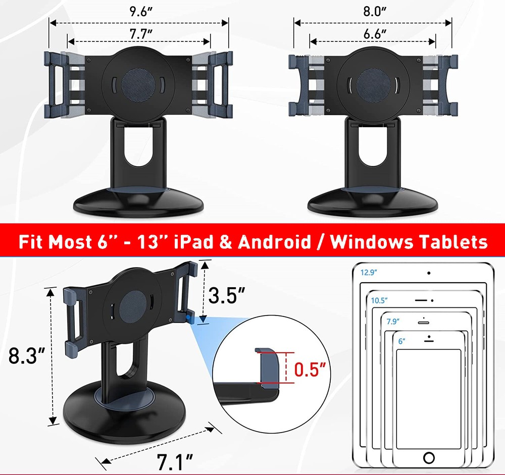 360 Rotating Tablet Stand Holder Desktop Display Adjustable For All 6" - 13"