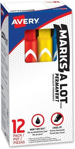 Marks-A-Lot Large Desk Style Permanent Marker, Chisel Tip, Assorted, 12/Set