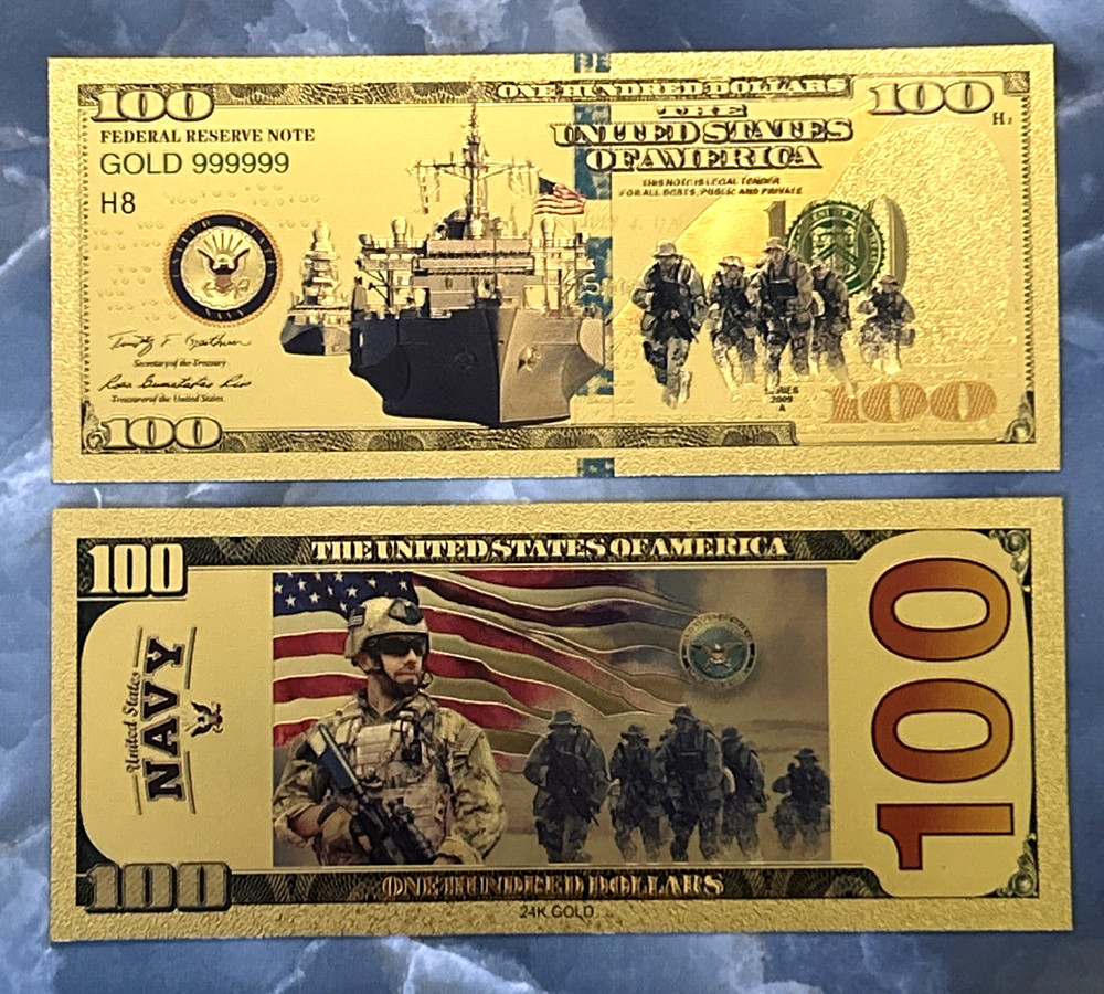 *US Navy* $100 Banknote 24K GOLD Plated Foil Rep. Collection Bill