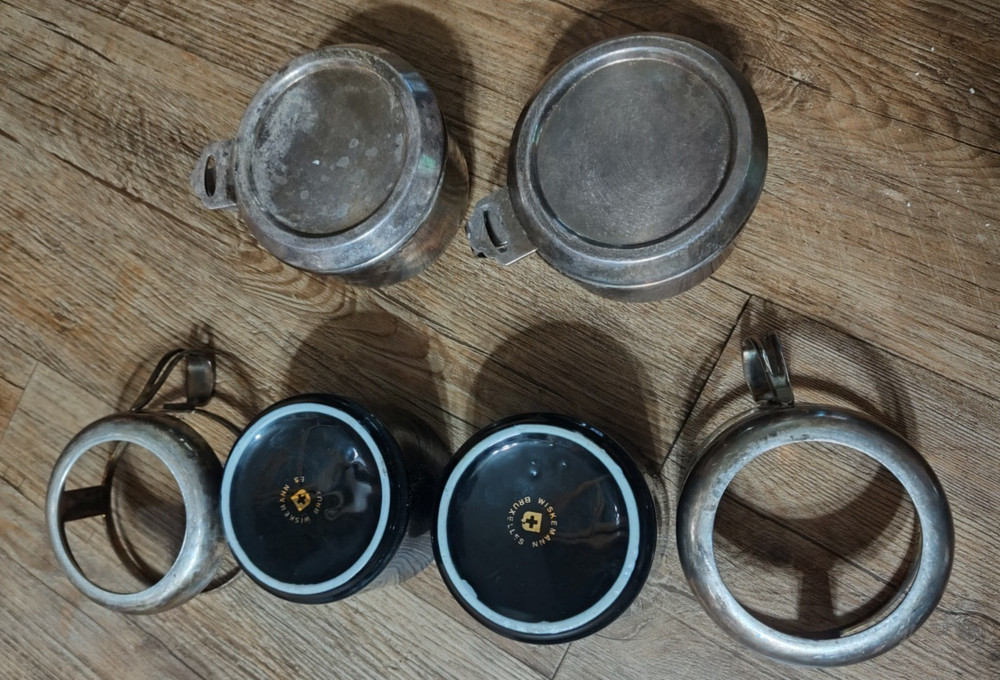 Wiskemann Coffee Tea Maker Silver Plate Drip Pour Over Strainer Ceramic Mug Set