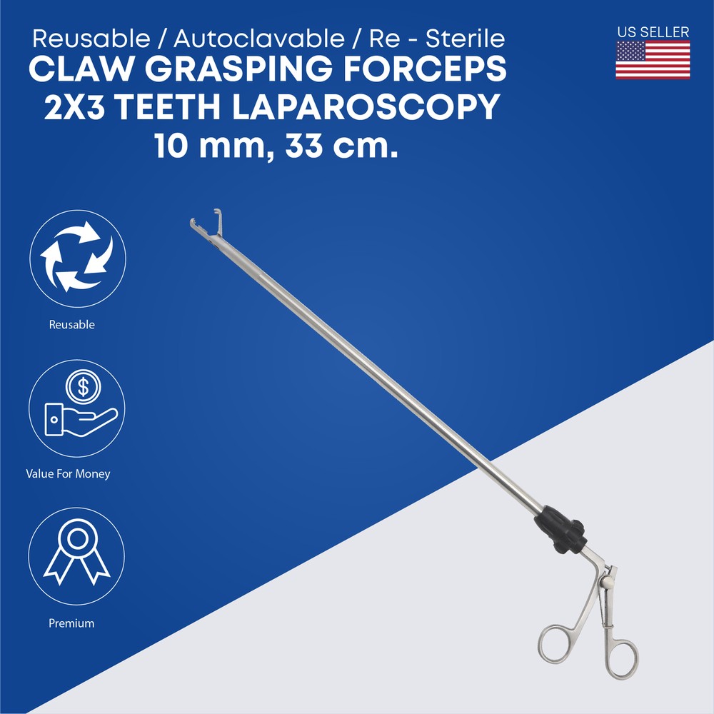 Claw Grasping Forceps 33cm 2x3 Teeth 10mm Dia Laparoscopy Endoscopy Instruments
