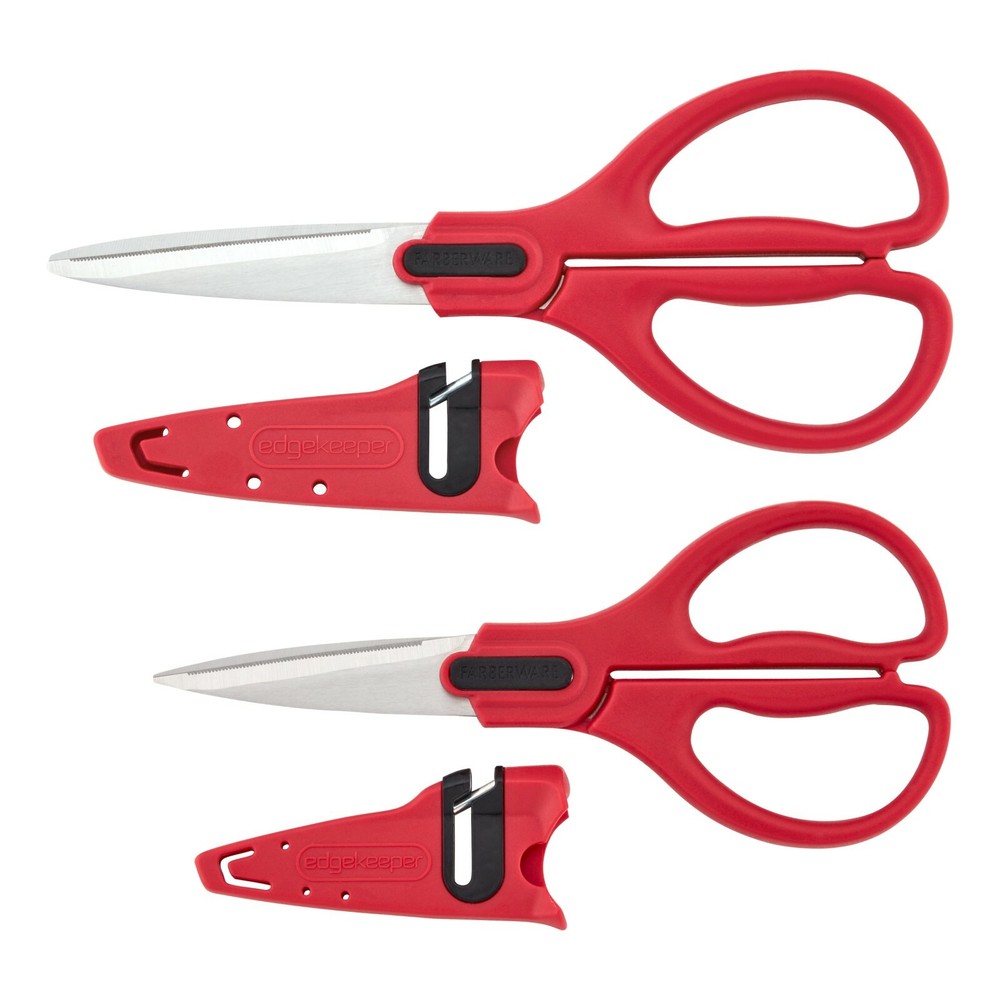 Farberware 2-Piece Red Shears Set EDGEKEEPER All Purpose + Utility Scissors NEW!
