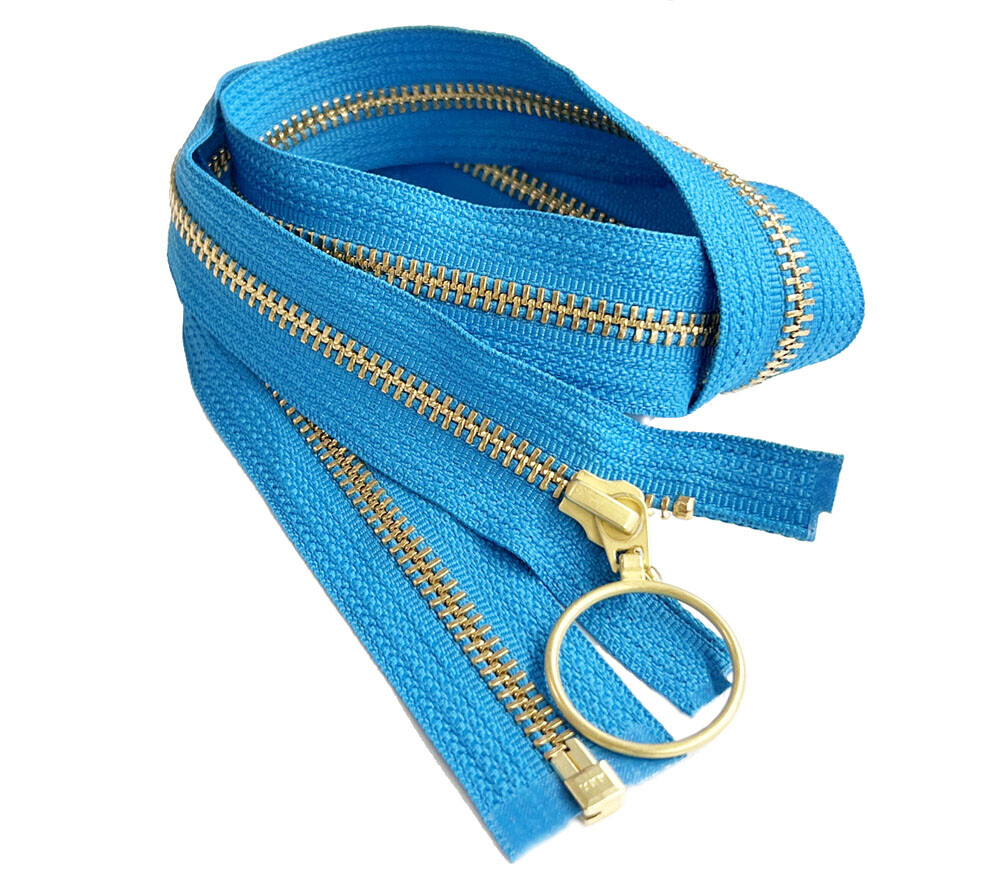 YKK #5 30" or 31" Brass with Ring Cramper Pull Metal Jacket Zipper Separating