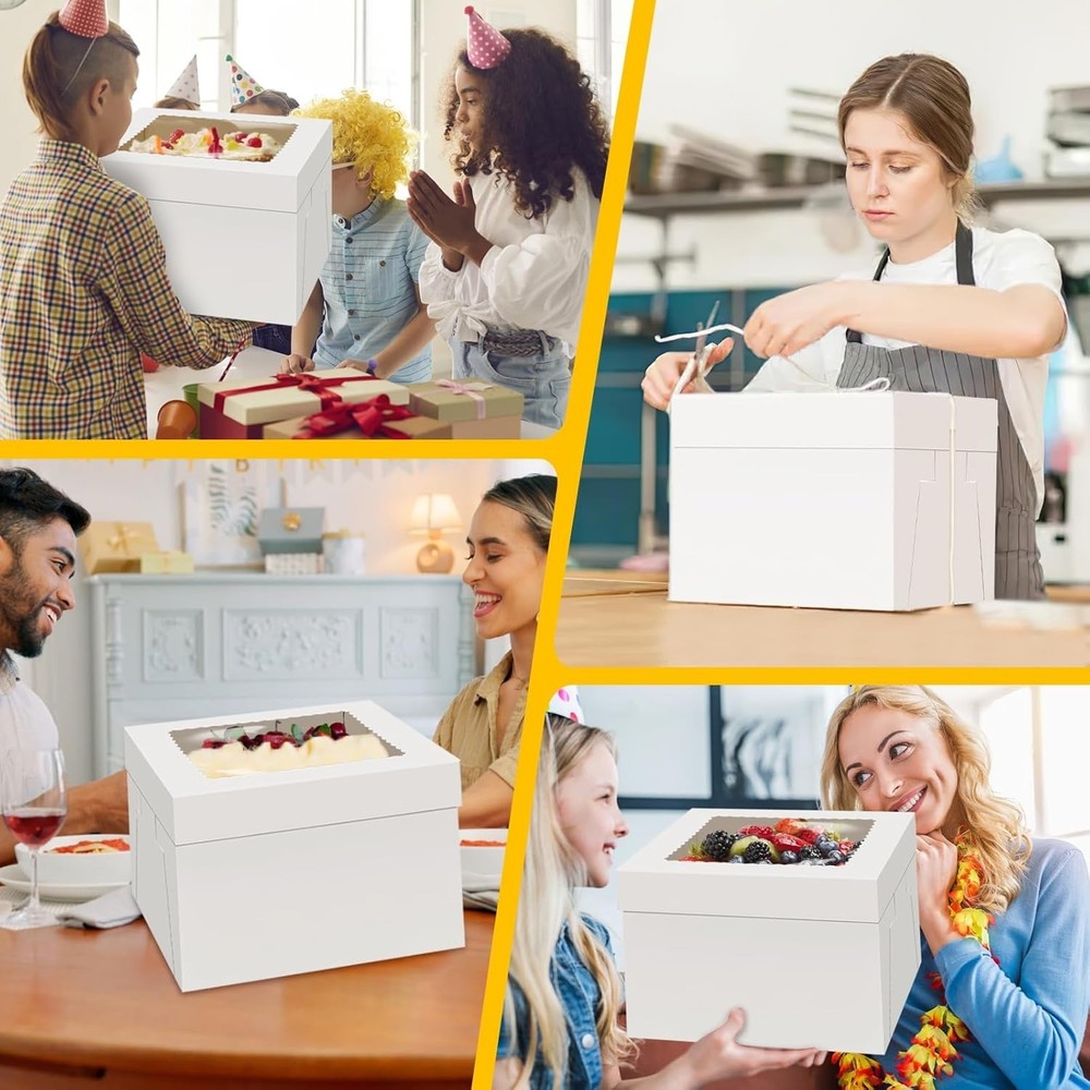 4 Pack Cake Boxes 12 Inch, Disposable Cake Transport Container, Cake Carrier,...