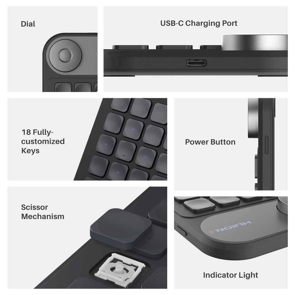 HUION Keydial Mini Bluetooth Programmable Keypad 18 keys Certified Refurbished