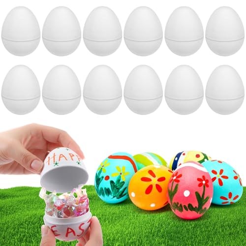 12 Pcs Paintable Easter Eggs, DIY Mache Paper Easter Eggs, Painting White