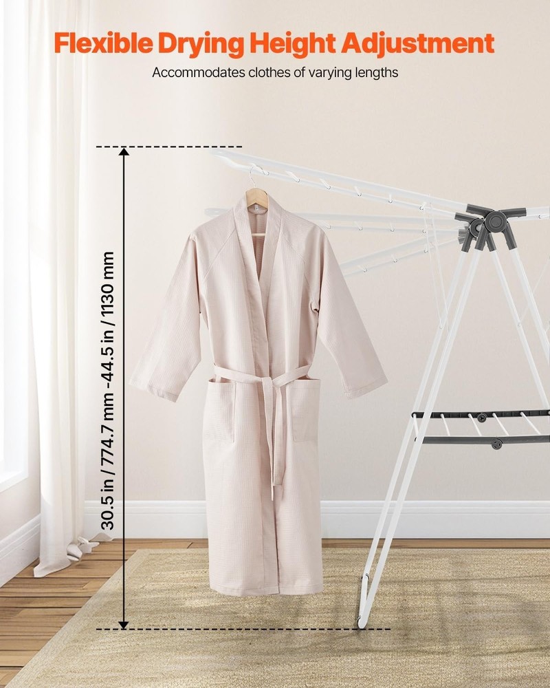 Elegant 2-Tier Foldable Laundry Dryer Rack with Sock Clips - Space-Saving White