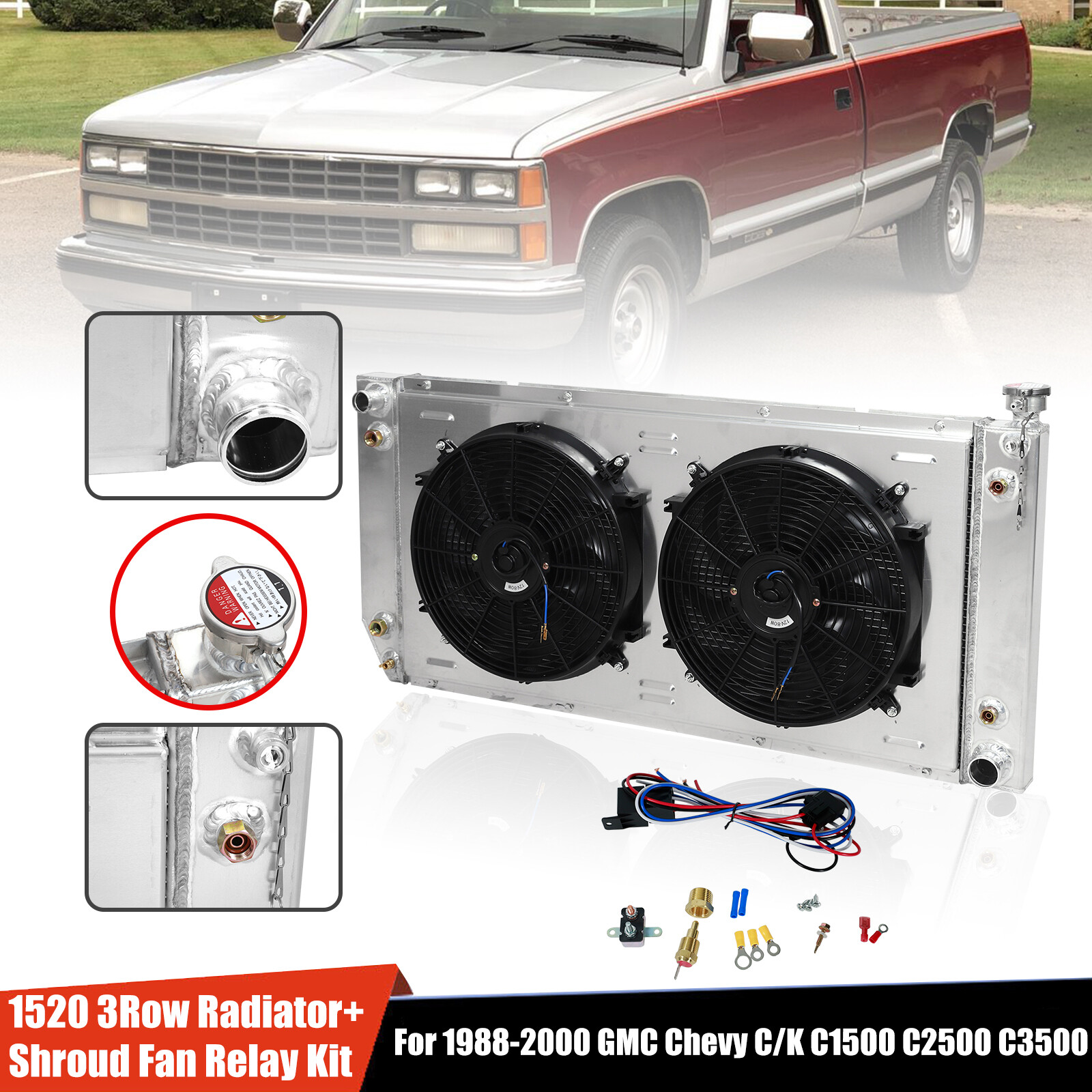 DPI1520 3 Row Radiator Shroud Fan For 1988-2000 Chevy C/K GMC C1500 C2500 C3500