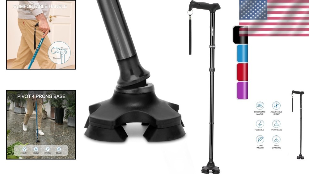 Foldable Adjustable Walking Cane for Seniors - Ergonomic Soft Grip and Stability