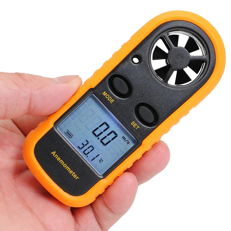 Handheld Anemometer Wind Speed Meter 30m/s Temperature Tester Backlit LCD