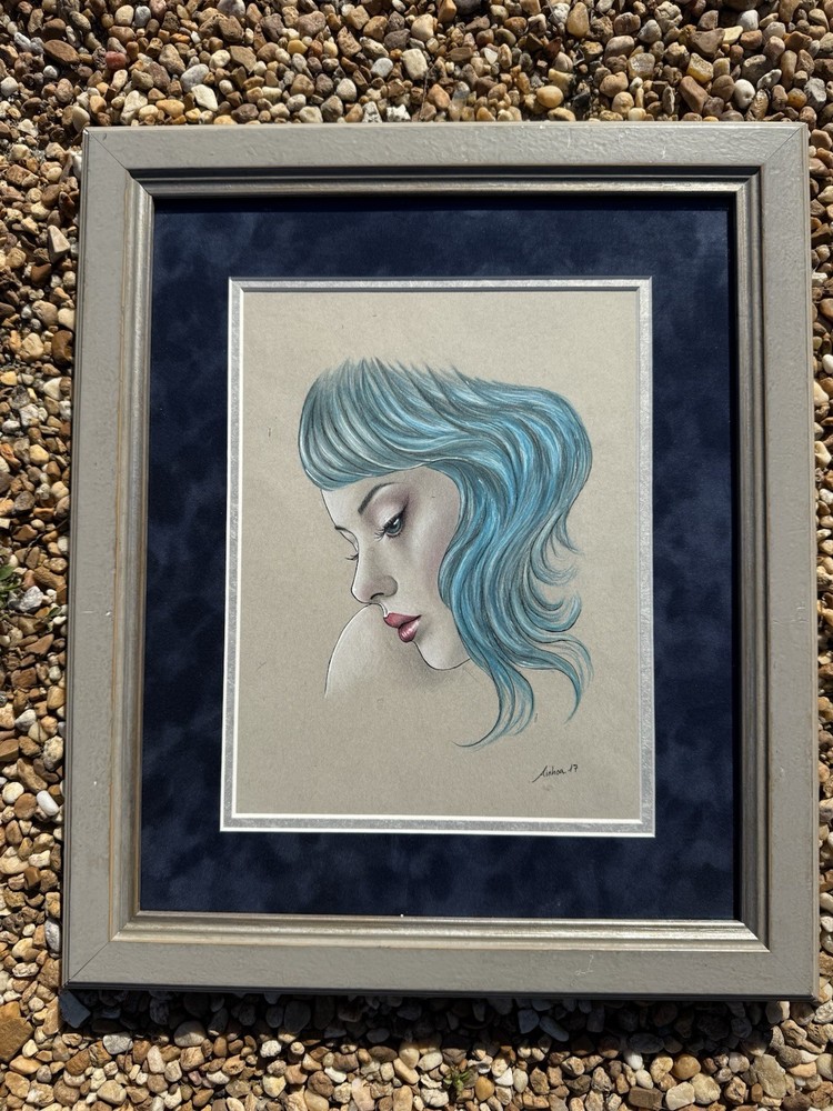 Feeling Blue Ainhoa Cortez Signed 2017 Drawing Framed