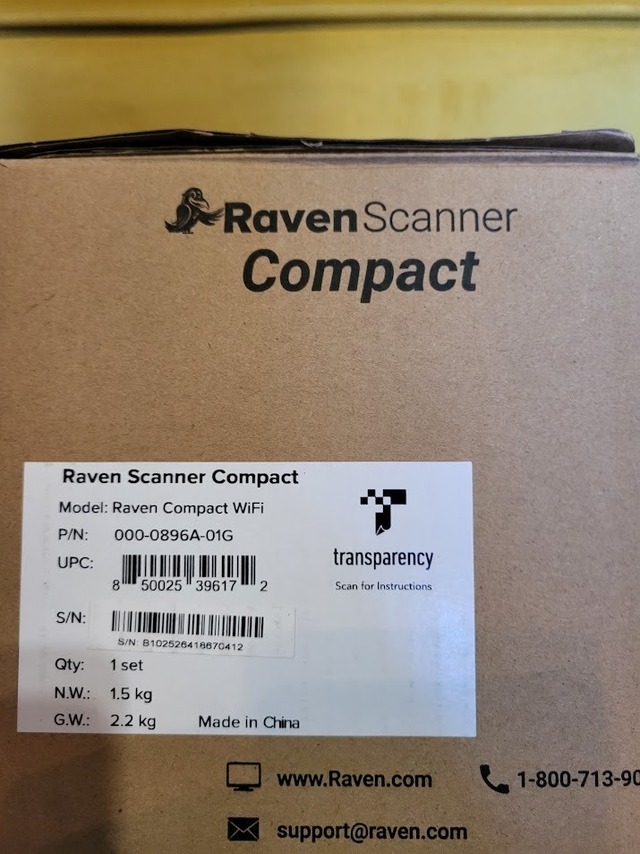 Raven Compact Wifi Document Scanner Wireless Mac Windows PC 000-0896A-01G