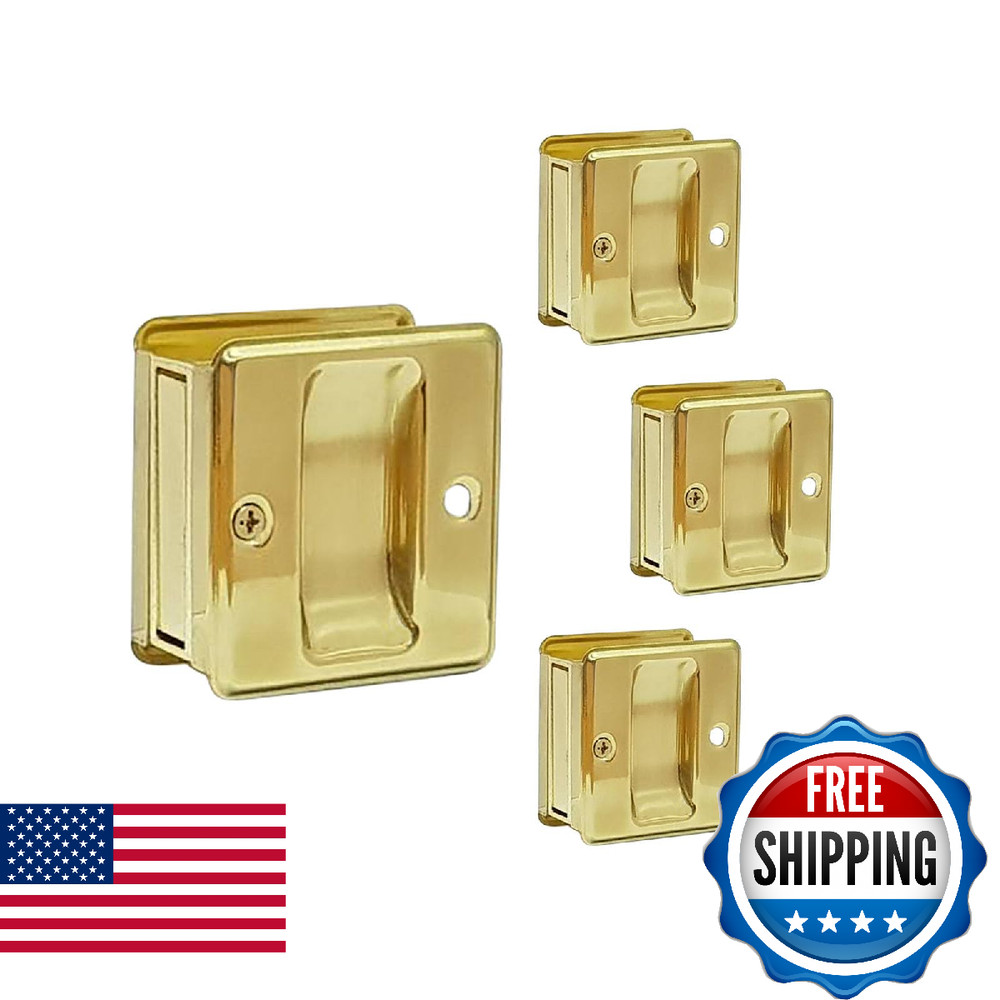 QCAA Solid Brass Sliding Door Pull, Polished Brass, 4 Pack