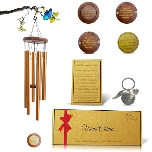 36" Personalized Memorial Wind Chimes with Custom Golden Image Insert Design