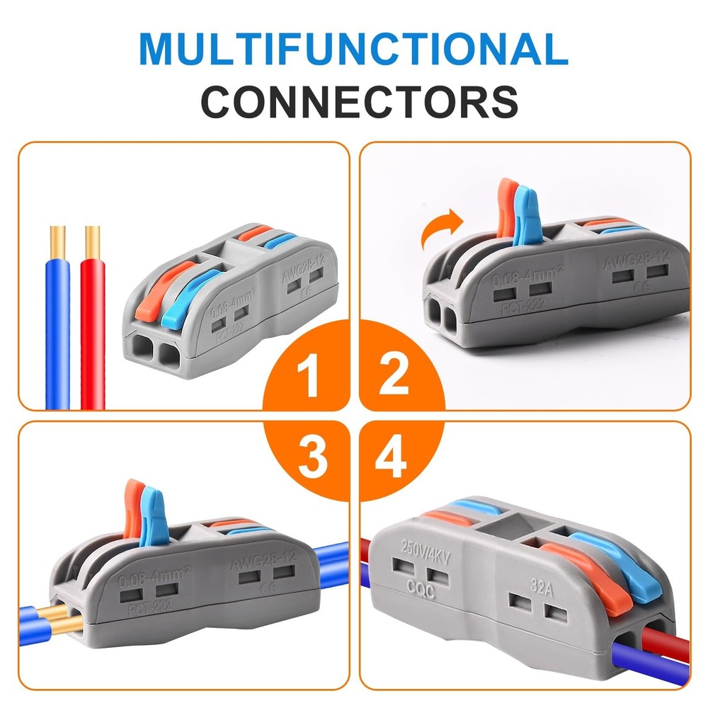 Wire Connectors Nuts, 50pcs 2 Conductor Compact Splicing Wire Connectors, 2 i...