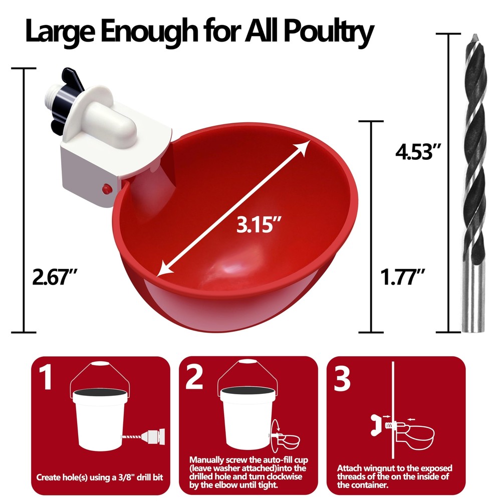 8 Pack Large Automatic Chicken Waterer Cups Poultry Feeder Cups for Chicken Duck