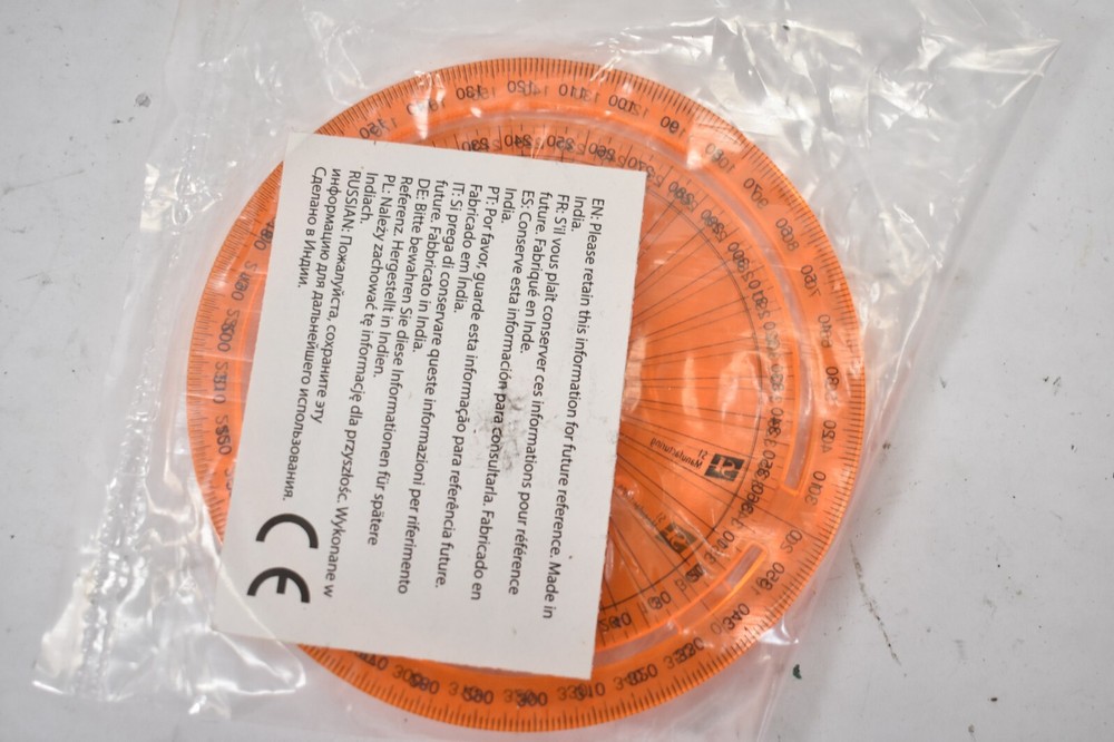 Shark Industries 360° Protractor 2 Pack Orange Students Classroom Tool SI16401
