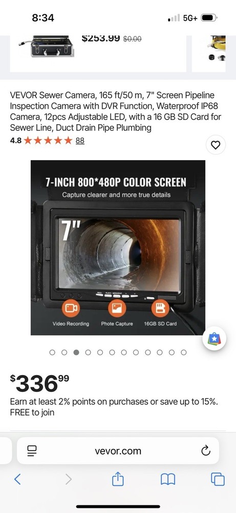 Sewer Camera 165FT Pipe Inspection System, 7” Screen IP68