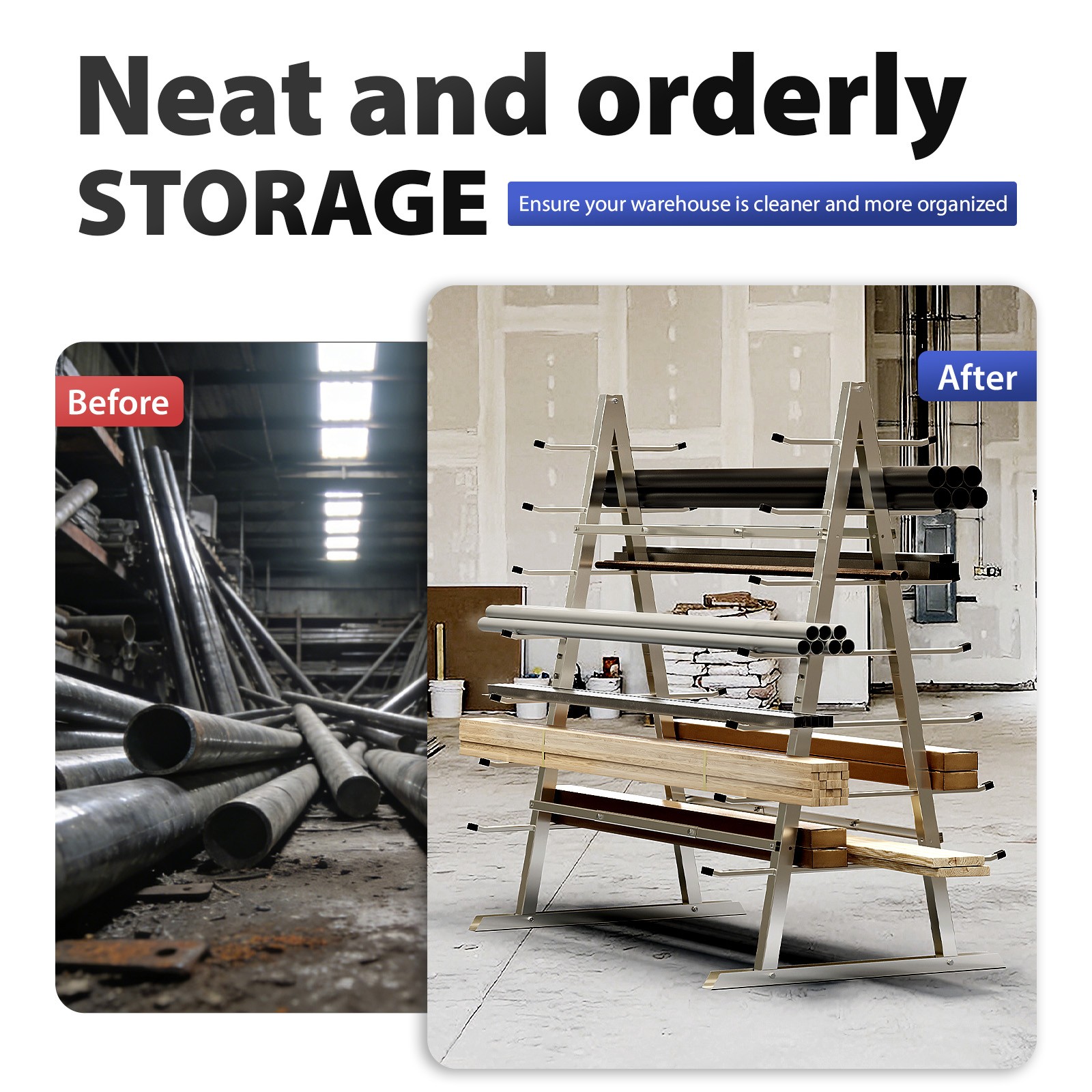 7-Tier Horizontal Storage Rack 5FTx 3FTx5 1/2FT Floor Standing Lumber For Garage