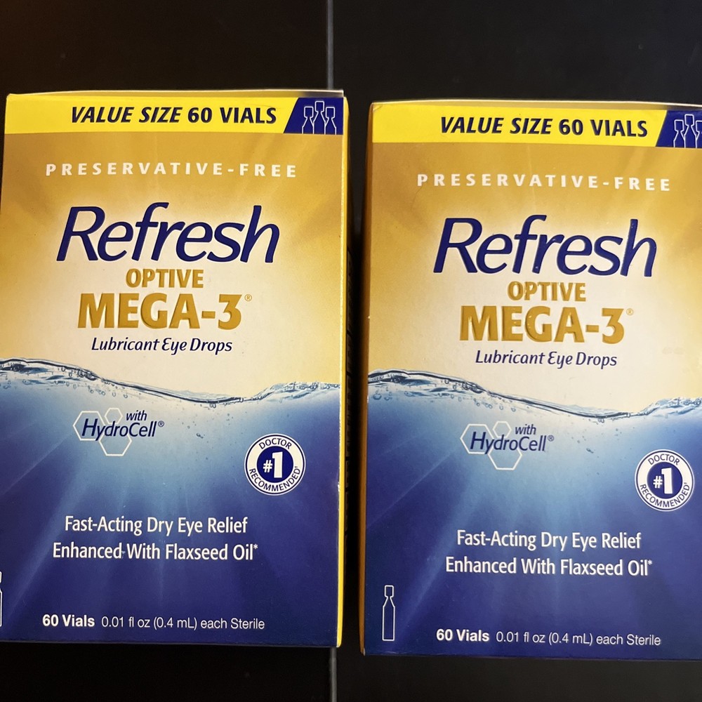 Refresh Optive Mega-3 Lubricant Eye Drops 60 Vials 2 Boxes Exp 1/2027+