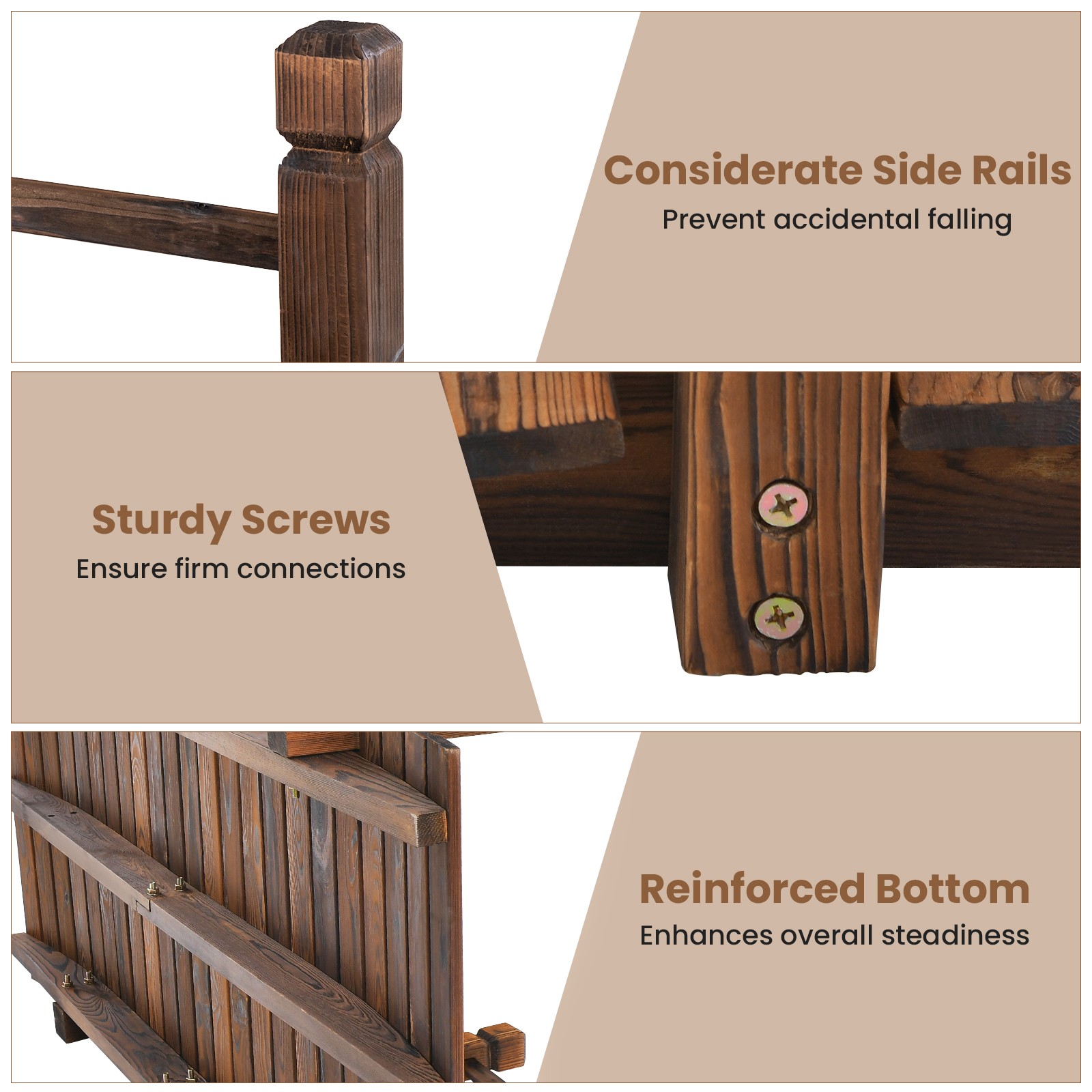 5 FT Wooden Garden Bridge Decorative Stained Finish Footbridge w/Safety Rails