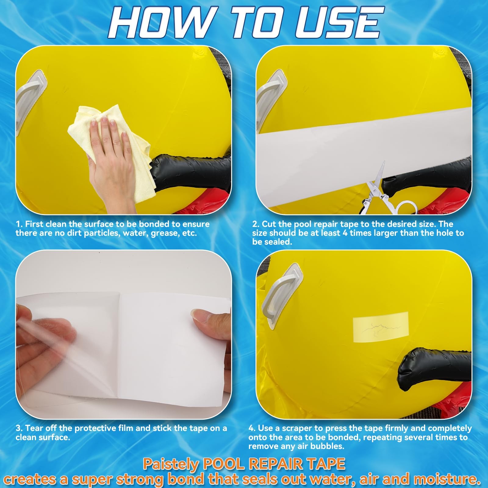 4 in x 7 ft Roll Air Mattress Patch Kit, Underwater Pool Liner Patch Kit for ...