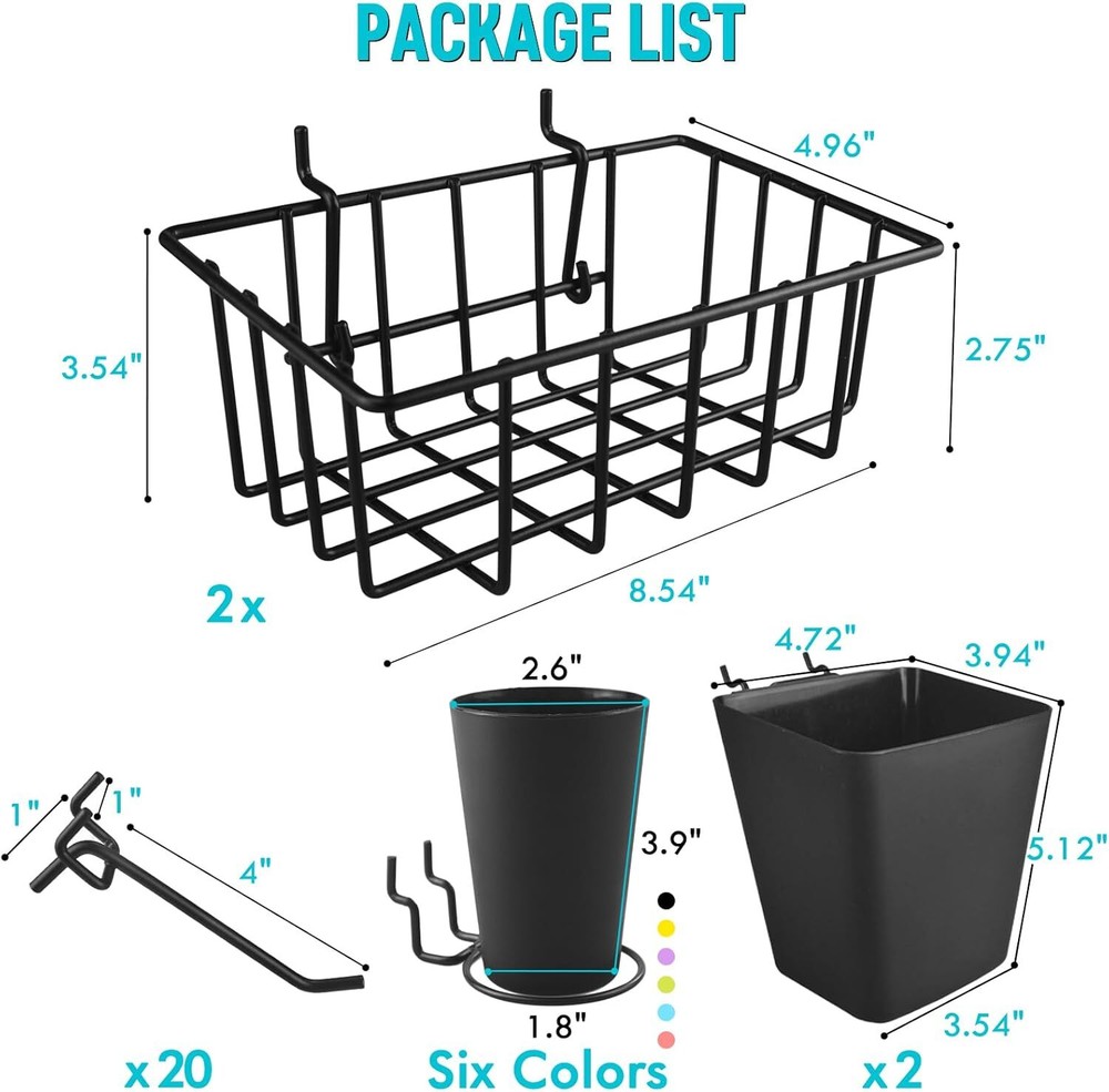 Pegboard Bins Baskets Organizer with Peg Board Hooks 30PC Peg Organizer Kit