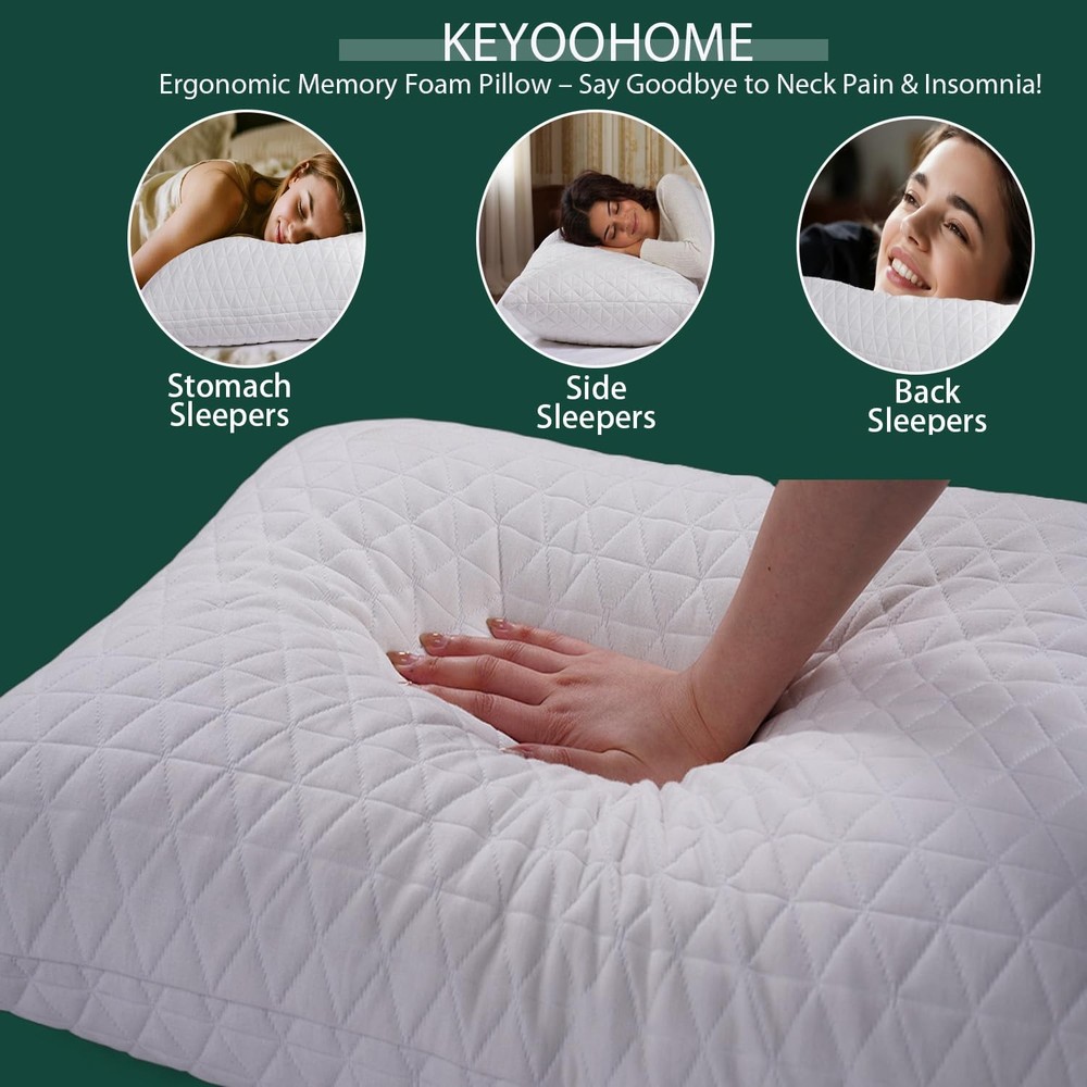 Memory Foam Pillows King Size, Adjustable Cooling, 2 Pack, White