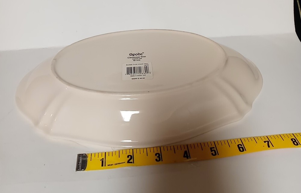 Spode Oval Tray, "Bless This Home" Christmas Tree Pattern