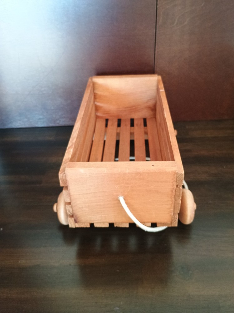 Vintage Wooden Pull Toy Wagon with Wheels and String