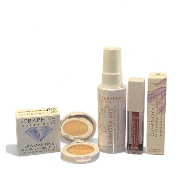 Seraphine Botanicals 3- Piece Sample-size Set, Highlighter, lip, & Set Spray