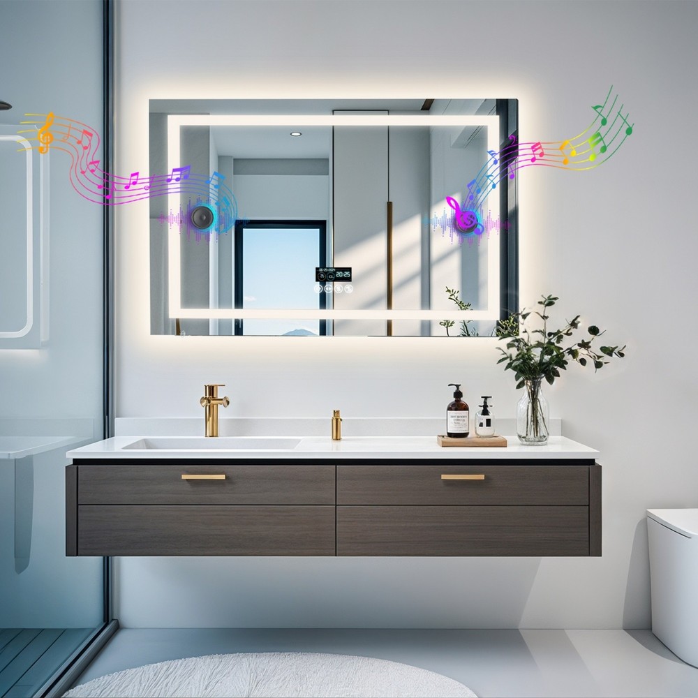40'' LED Bathroom Mirror Bluetooth Speaker Antifog Digital Display Vanity Mirror