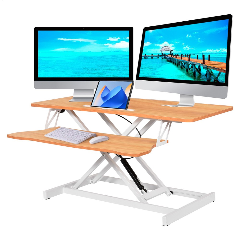 37" Rustic Home Office Desk Riser Adjustable Standing Desk Converter