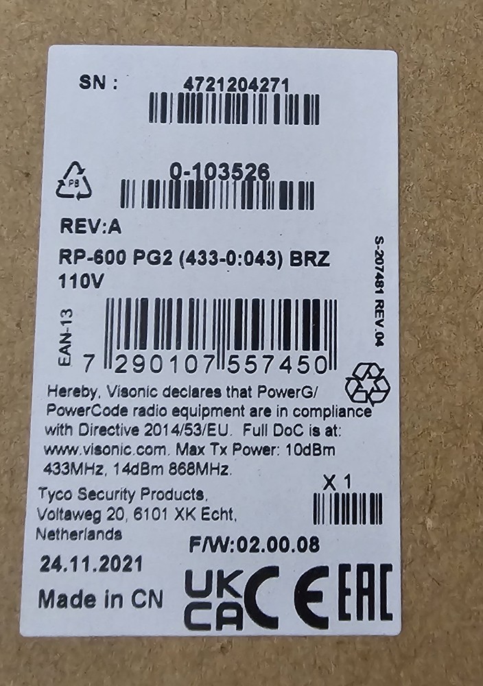 Visonic PowerMaster RP-600PG2 Wireless Repeater