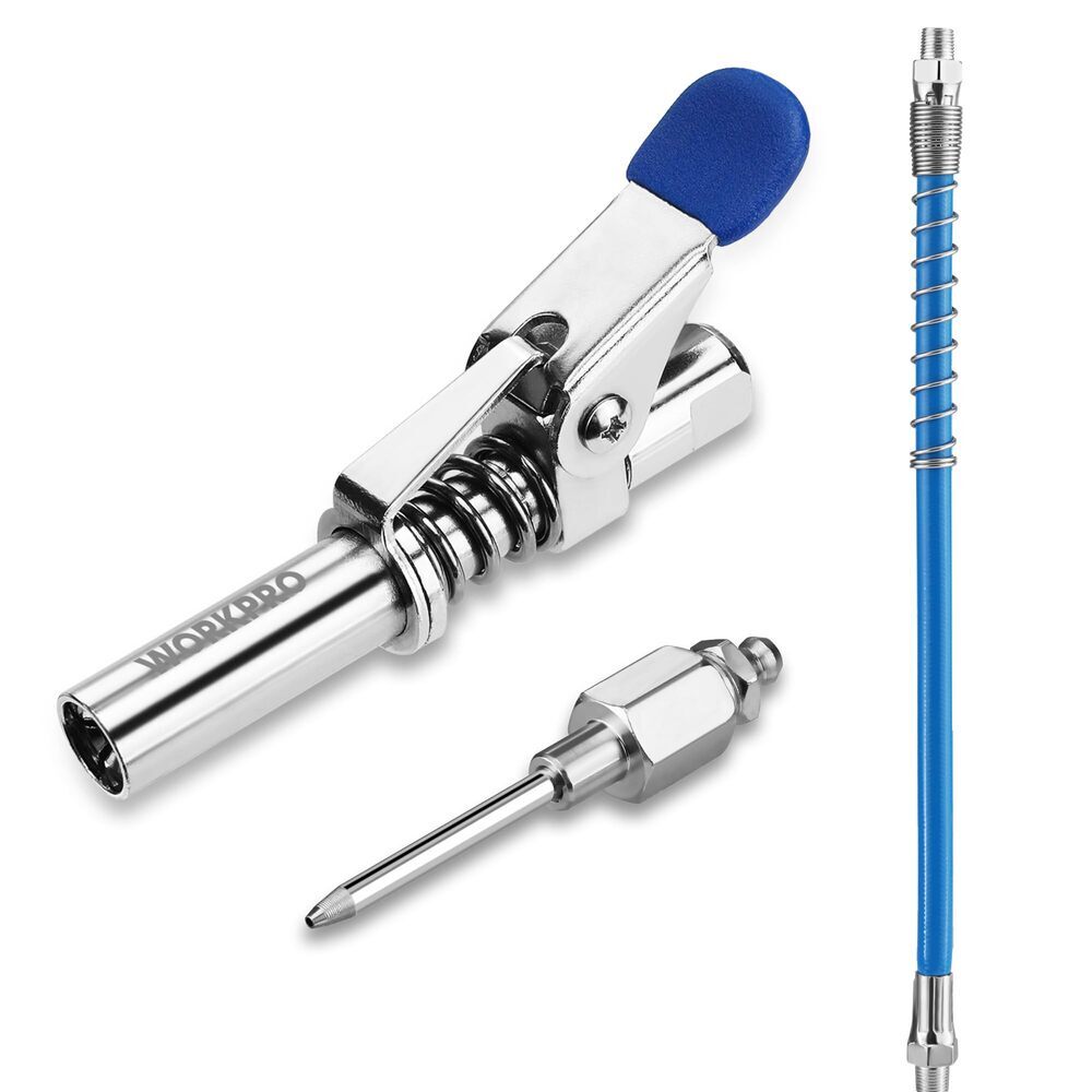 WORKPRO 3PCS Grease Gun Coupler Set Quick Release 12" Grease Gun Hose Needle Tip