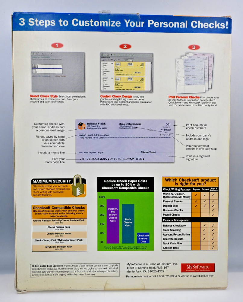 Checksoft 2002 Express PC CD create design print personal business checks! BOX