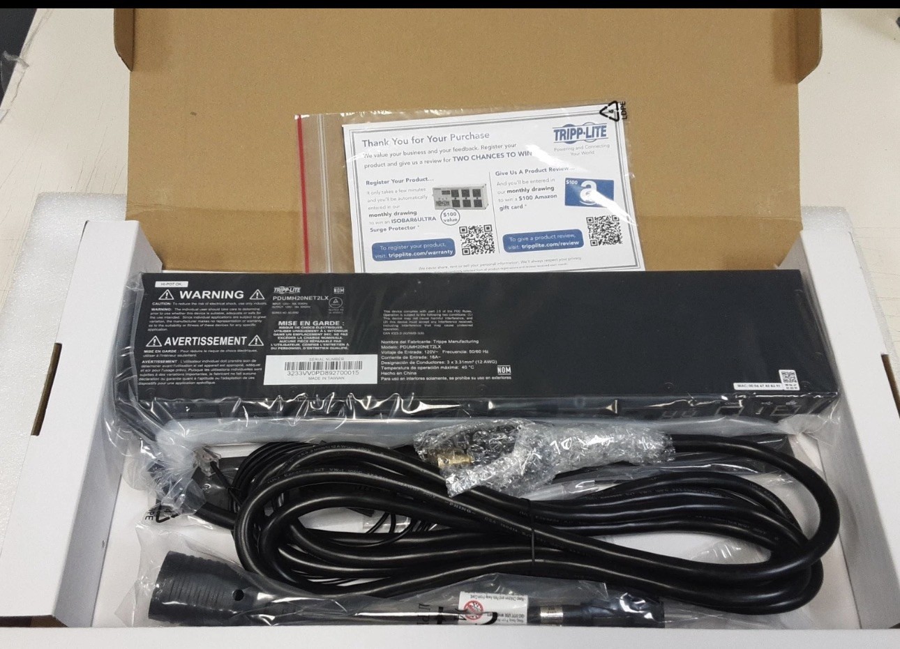 Tripp Lite PDUMH20NET2LX  1.9KW SINGLE-PHASE SWITCHED PDU  LX IN